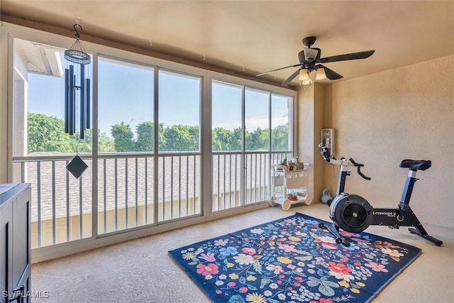 10225 Bismark Palm Way Unit 1626, Fort Myers, FL 33966 - workout room with ceiling fan, carpet, and a textured wall