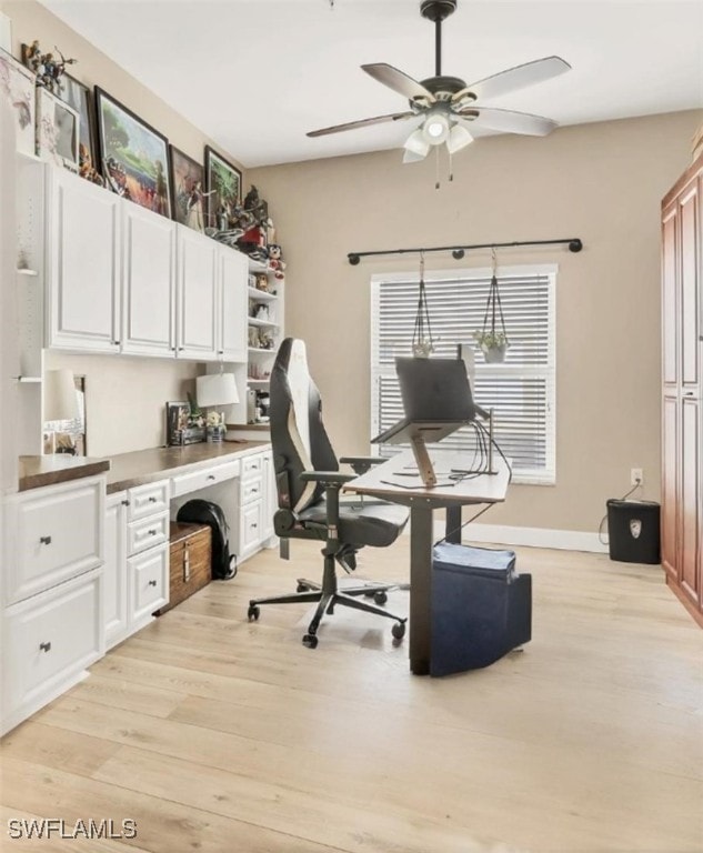 10225 Bismark Palm Way Unit 1626, Fort Myers, FL 33966 - office area with light wood-style floors, a ceiling fan, and built in study area