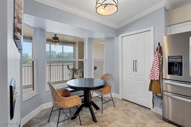 10225 Bismark Palm Way Unit 1626, Fort Myers, FL 33966 - dining room featuring ornamental molding and a ceiling fan