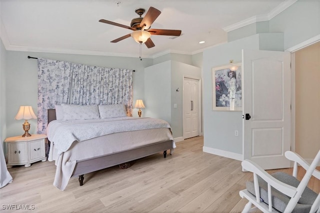 10225 Bismark Palm Way Unit 1626, Fort Myers, FL 33966 - bedroom featuring ornamental molding, light wood-style floors, and ceiling fan
