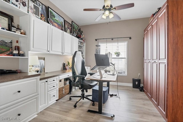 10225 Bismark Palm Way Unit 1626, Fort Myers, FL 33966 - office area with a ceiling fan, light wood-type flooring, and built in desk