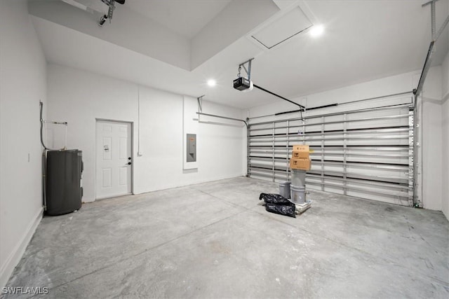 203 E 10th St, Lehigh Acres, FL 33972 - garage with a garage door opener, water heater, and electric panel