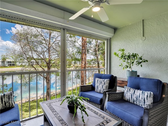 935 New Waterford Dr Unit F204, Naples, FL 34104 - sunroom / solarium featuring a water view, outdoor lounge area, and a ceiling fan