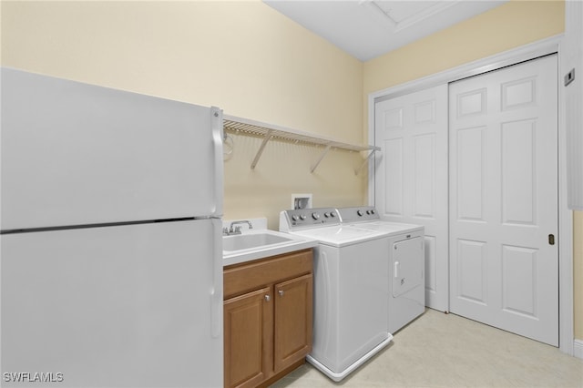 laundry room featuring a sink, cabinet space, and washer and dryer