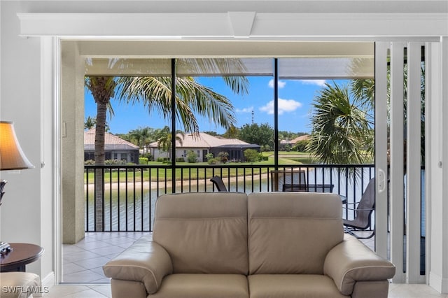 sunroom with a water view