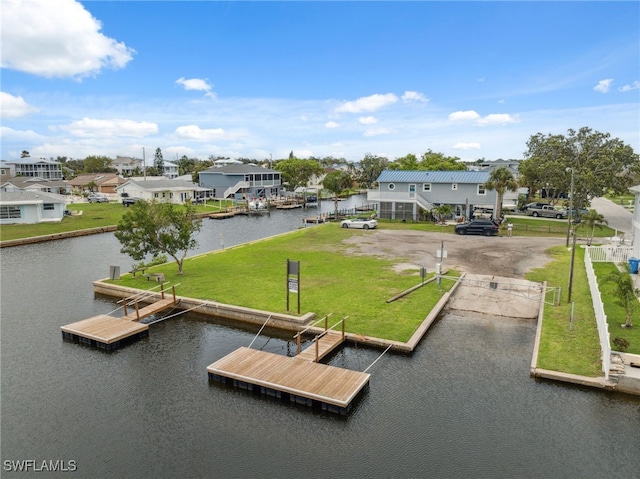 8605 Inwood Dr, Hudson, FL 34667 - dock area featuring a water view, a residential view, and a lawn