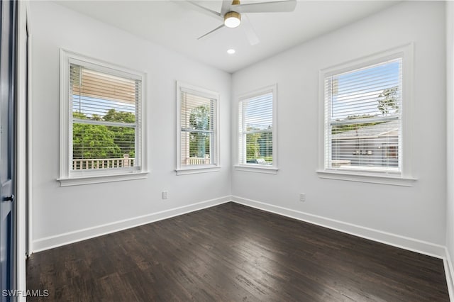 8605 Inwood Dr, Hudson, FL 34667 - unfurnished room with dark wood-style floors, plenty of natural light, ceiling fan, and recessed lighting