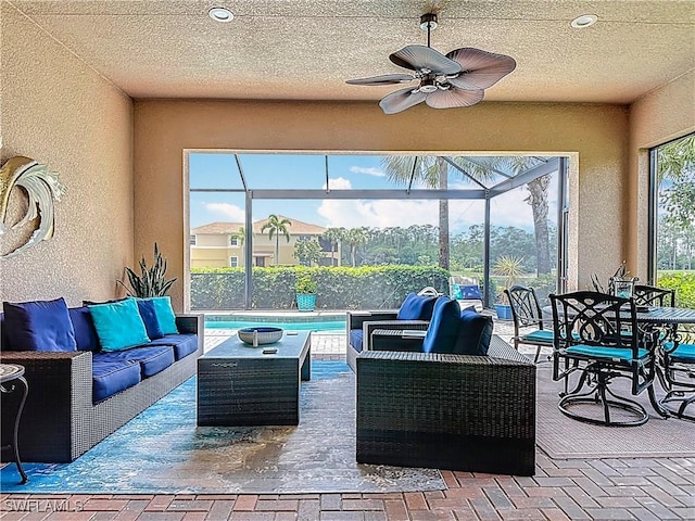 10843 Valentina Ct, Fort Myers, FL 33913 - view of patio / terrace featuring an outdoor living space, an outdoor pool, a lanai, and ceiling fan