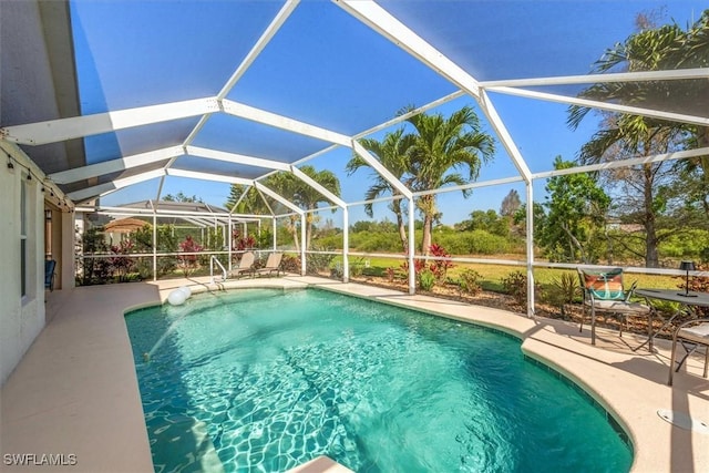 outdoor pool featuring a patio and a lanai
