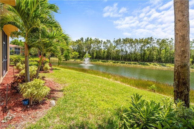 view of yard featuring a water view