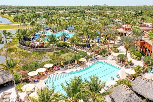 community pool with a water view