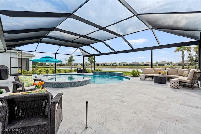 28140 Captiva Shell Loop, Bonita Springs, FL 34135 - view of swimming pool with a pool with connected hot tub, a patio area, and an outdoor living space