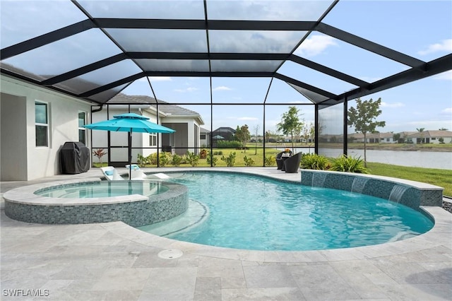 28140 Captiva Shell Loop, Bonita Springs, FL 34135 - view of swimming pool with a patio, area for grilling, a pool with connected hot tub, and a lanai