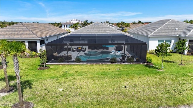 28140 Captiva Shell Loop, Bonita Springs, FL 34135 - exterior space with a pool with connected hot tub, a yard, a lanai, and a patio area