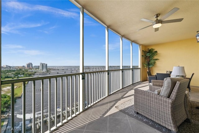 balcony with ceiling fan