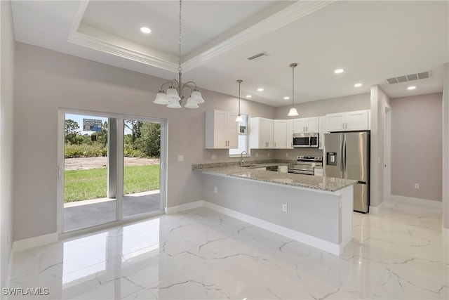 kitchen featuring marble finish floor, baseboards, appliances with stainless steel finishes, and visible vents