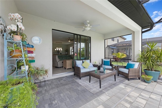 view of patio featuring outdoor lounge area and a ceiling fan
