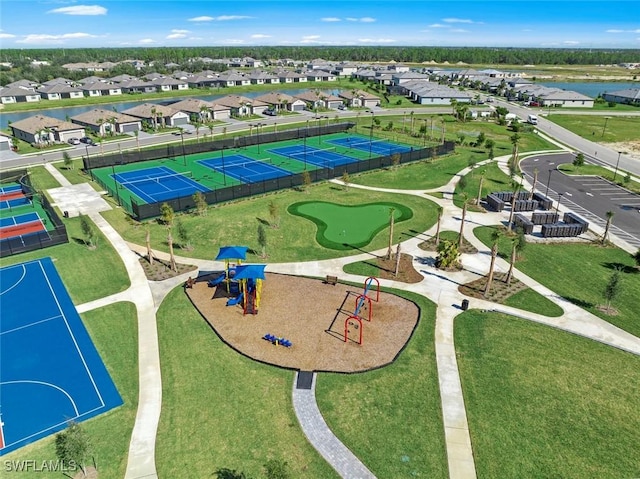 drone / aerial view with a residential view