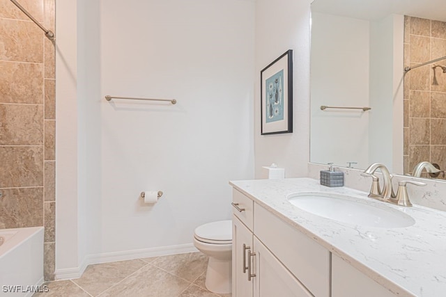 2173 Frangipani Cir Unit 102, Naples, FL 34120 - bathroom featuring a shower, tile patterned floors, a tub, toilet, and vanity