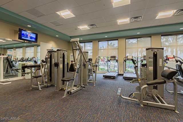 2173 Frangipani Cir Unit 102, Naples, FL 34120 - workout area with a paneled ceiling and carpet floors