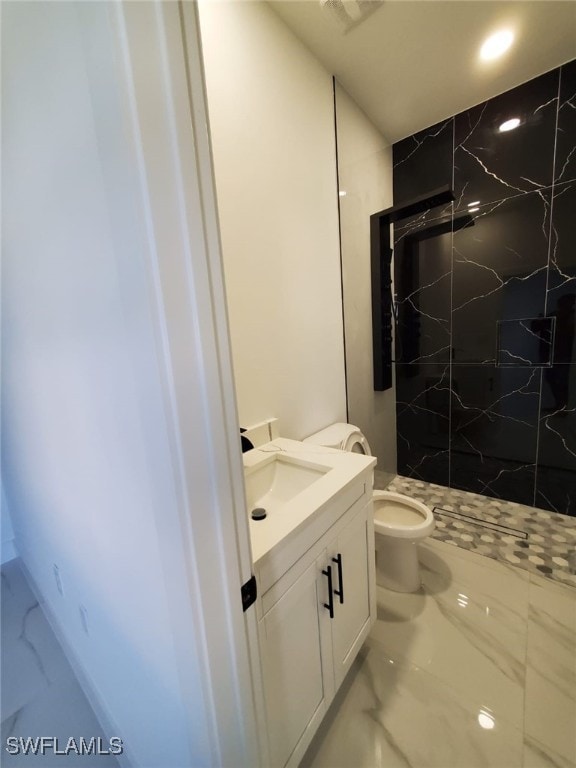 3117 35th St SW, Lehigh Acres, FL 33976 - bathroom with marble finish floors, a marble finish shower, toilet, and vanity