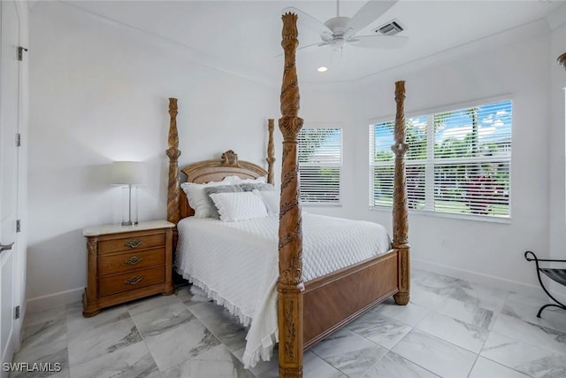 28616 Wharton Dr, Bonita Springs, FL 34135 - bedroom with baseboards, light marble finish flooring, and ceiling fan