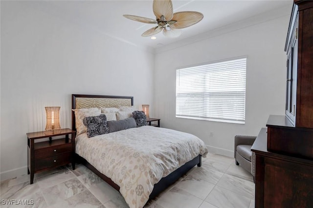 28616 Wharton Dr, Bonita Springs, FL 34135 - bedroom featuring light marble finish flooring, baseboards, and ceiling fan