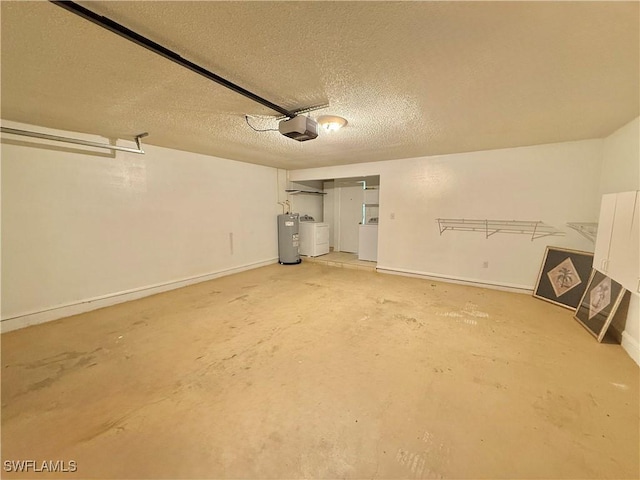 garage with water heater, baseboards, and a garage door opener