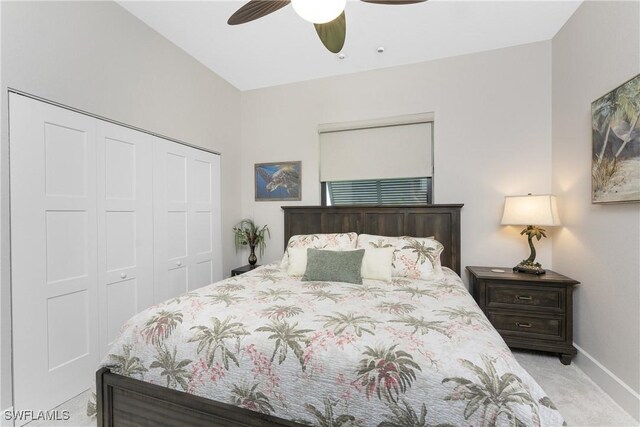 1255 Eider Ct, Punta Gorda, FL 33950 - bedroom with carpet floors, a closet, baseboards, and a ceiling fan