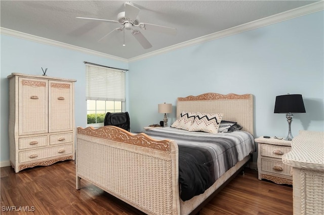 4752 Maupiti Way, Naples, FL 34119 - bedroom with ornamental molding, dark wood finished floors, and a ceiling fan