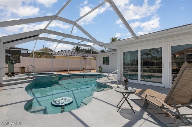 420 Donora Blvd, Fort Myers Beach, FL 33931 - view of swimming pool with a patio area, a pool with connected hot tub, and a lanai