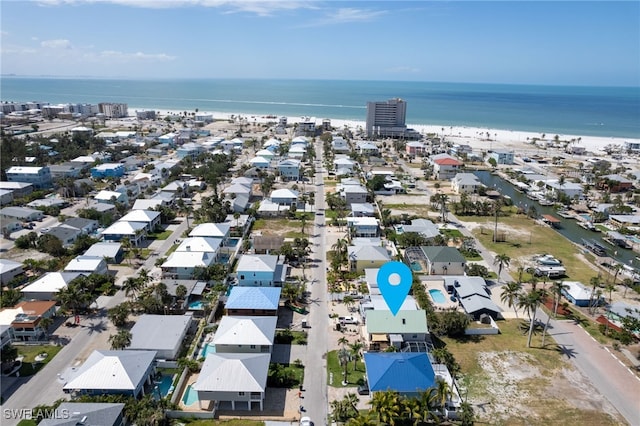 aerial view with a water view and a residential view