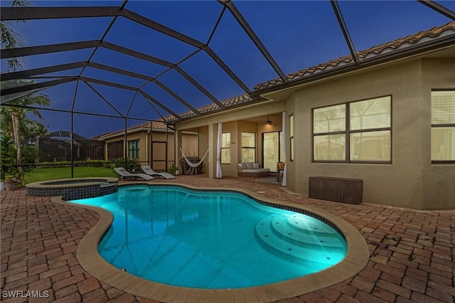 3454 Pacific Dr, Naples, FL 34119 - view of pool featuring a patio, a pool with connected hot tub, ceiling fan, and a lanai