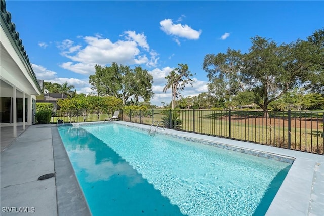 view of swimming pool featuring a fenced backyard and a fenced in pool