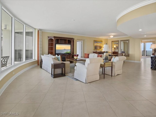 1050 Borghese Ln Unit 1804, Naples, FL 34114 - living area with baseboards, ornamental molding, and light tile patterned flooring