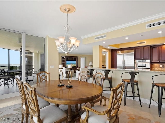1050 Borghese Ln Unit 1804, Naples, FL 34114 - dining area with crown molding, light tile patterned floors, and visible vents