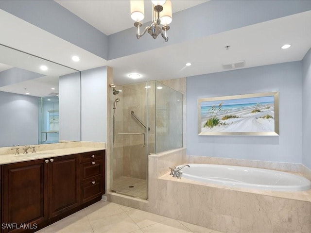 1050 Borghese Ln Unit 1804, Naples, FL 34114 - full bathroom featuring a bath, a shower stall, visible vents, and tile patterned floors