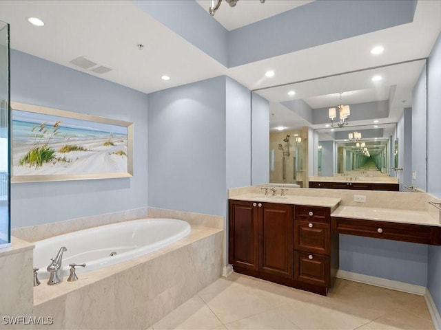 1050 Borghese Ln Unit 1804, Naples, FL 34114 - bathroom featuring tile patterned flooring, a garden tub, an inviting chandelier, and visible vents
