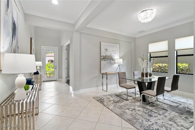 4437 Tamarind Way, Naples, FL 34119 - dining room with baseboards, light tile patterned floors, and ornamental molding