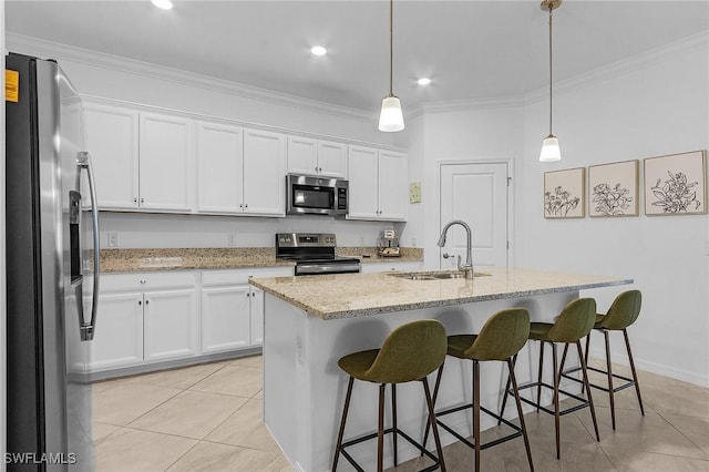 14634 Cantabria Dr, Fort Myers, FL 33905 - kitchen featuring light tile patterned flooring, white cabinets, appliances with stainless steel finishes, and a sink