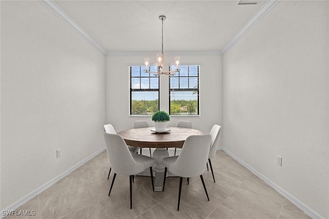 11792 Grand Belvedere Way Unit 202, Fort Myers, FL 33913 - dining space with a chandelier, crown molding, and baseboards
