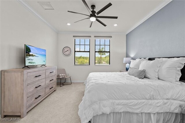 11792 Grand Belvedere Way Unit 202, Fort Myers, FL 33913 - bedroom with light colored carpet, visible vents, baseboards, and ornamental molding