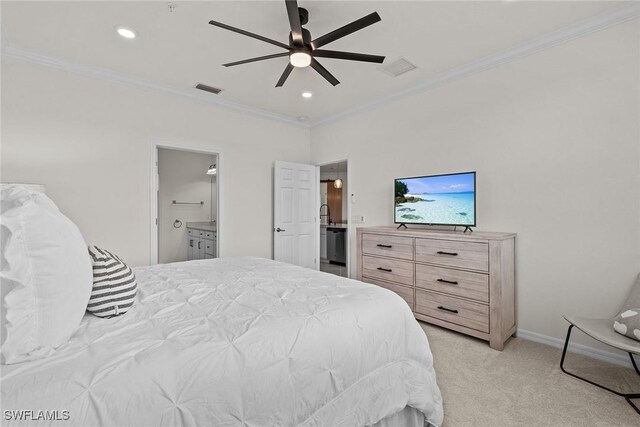11792 Grand Belvedere Way Unit 202, Fort Myers, FL 33913 - bedroom with crown molding, light carpet, visible vents, and recessed lighting