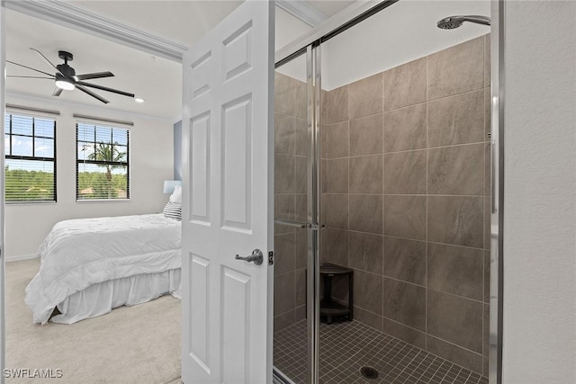 11792 Grand Belvedere Way Unit 202, Fort Myers, FL 33913 - ensuite bathroom with a shower stall and ceiling fan