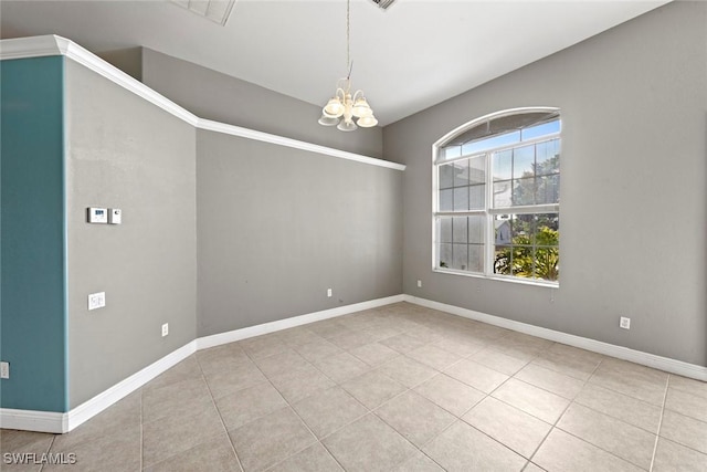 15461 River Cove Ct, North Fort Myers, FL 33917 - unfurnished room featuring baseboards, tile patterned flooring, and an inviting chandelier