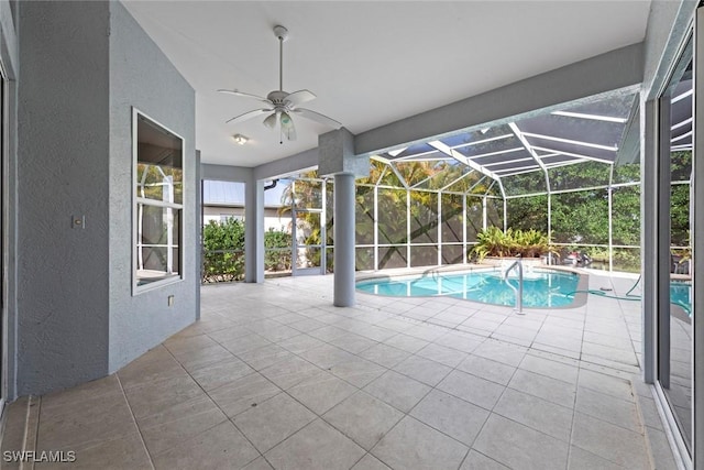 15461 River Cove Ct, North Fort Myers, FL 33917 - pool with a patio, a ceiling fan, and glass enclosure