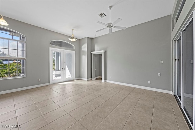 15461 River Cove Ct, North Fort Myers, FL 33917 - interior space with visible vents, french doors, baseboards, and ceiling fan