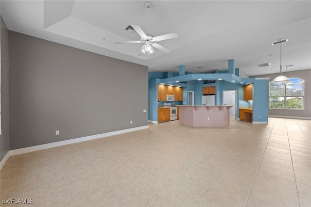 15461 River Cove Ct, North Fort Myers, FL 33917 - unfurnished living room with baseboards, visible vents, ceiling fan, and light tile patterned flooring