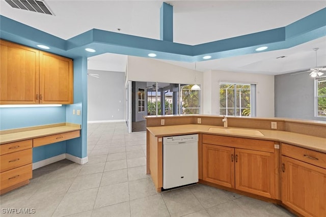 15461 River Cove Ct, North Fort Myers, FL 33917 - kitchen with a ceiling fan, a sink, visible vents, dishwasher, and recessed lighting