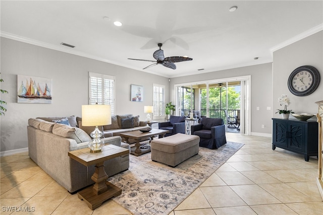 11239 Bienvenida Ct Unit 11C, Fort Myers, FL 33908 - living room with light tile patterned floors, ornamental molding, plenty of natural light, baseboards, and recessed lighting